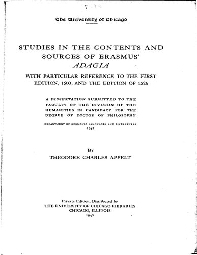 Studies in the Contents and Sources of Erasmus' Adagia: With Particular Reference to the First Edition, 1500, and the Edition of 1526 ...