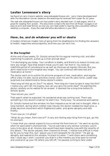 Lester Levenson Sedona Method Story by Lawrence Crane