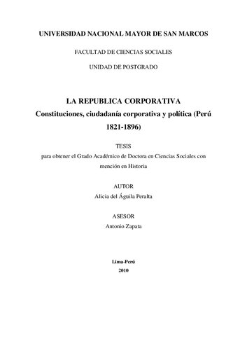 La república corporativa. Constituciones, ciudadanía corporativa y política (Perú 1821-1896)