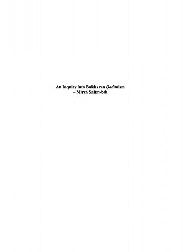 An Enquiry into Bukharan Qadimism: Mirza Salim-bik