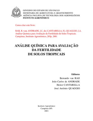 Análise Química para Avaliação da Fertilidade de Solos Tropicais