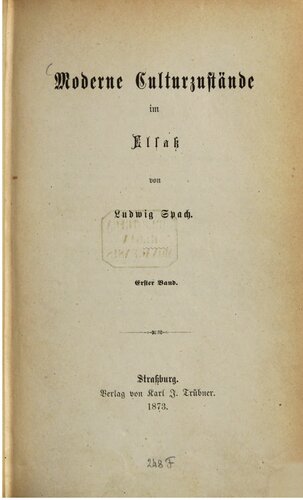 Moderne Culturzustände im Elsaß