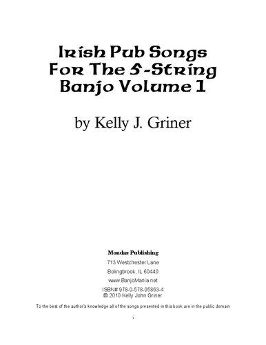 Irish Pub Songs for 5-String Banjo Vol 1