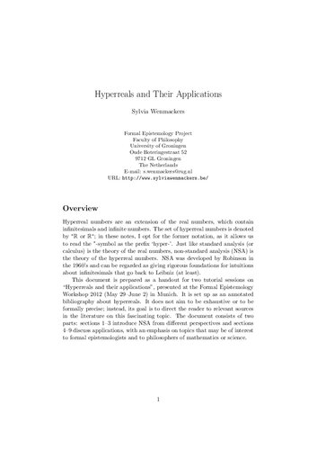 Hyperreals and Their Applications