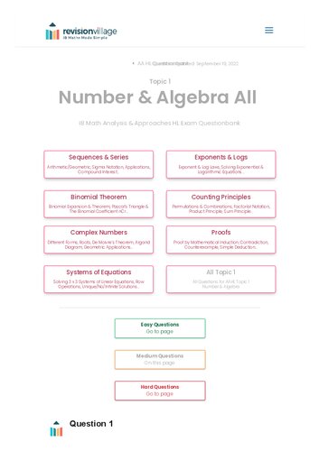 Revision village Math AA HL - Number & Algebra - Medium Difficulty Questionbank