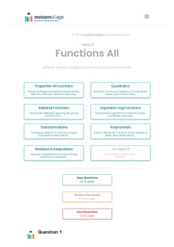 Revision village Math AA HL - Functions - Medium Difficulty Questionbank