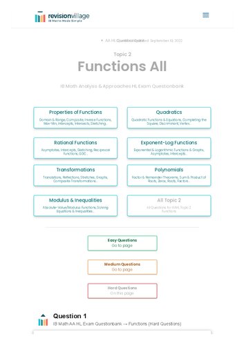 Revision village Math AA HL - Functions - Hard Difficulty Questionbank