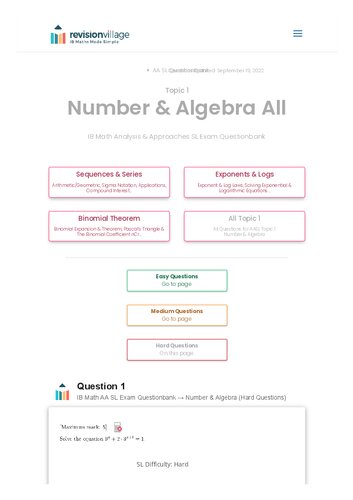 Revision village Math AA SL - Number & Algebra - Hard Difficulty Questionbank