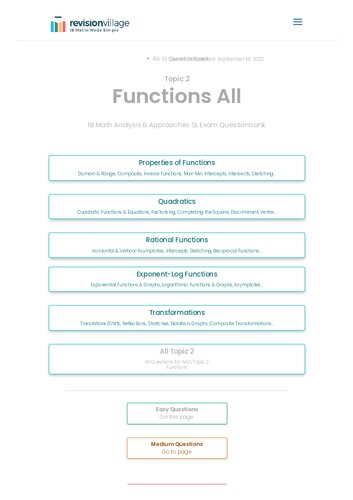 Revision village Math AA SL - Functions - Easy Difficulty Questionbank