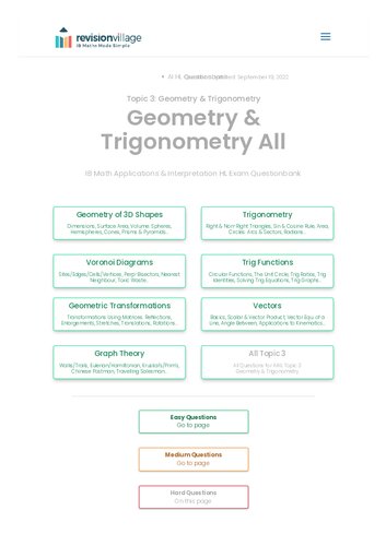Revision village Math AI HL - Trigonometry & Geometry - Hard Difficulty Questionbank