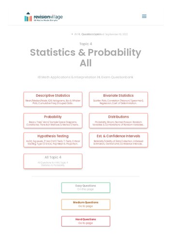 Revision village Math AI HL - Statistics & Probability - Easy Difficulty Questionbank