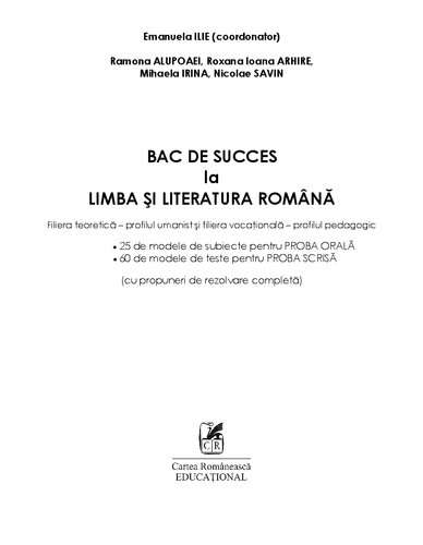 BAC DE SUCCES la LIMBA SI LITERATURA ROMANA