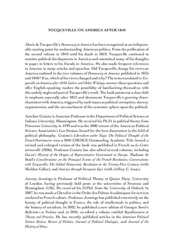 Tocqueville on America After 1840: Letters and Other Writings