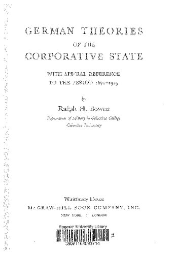 German Theories of the Corporative State: With Special Reference to the Period 1870-1919