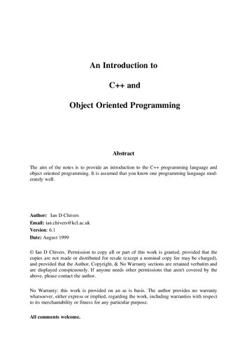 An Introduction to C++ Object Oriented Programming