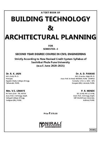 BUILDING TECHNOLOGY AND ARCHITECTURAL PLANNING: For SPPU - Second Year (SE) Degree Course in Civil Engineering - Semester 1