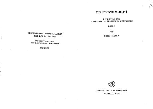 Die schöne Mahsatī. Ein Beitrag zur Geschichte des persischen Vierzeilers