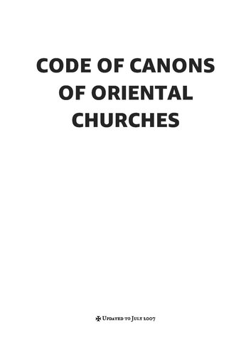 Code of Canons of Oriental Churches / Code of Canons of the Eastern Churches