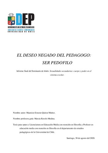 El deseo negado del pedagogo: ser pedófilo