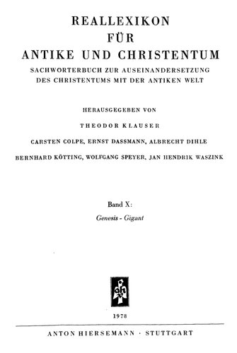 Reallexikon für Antike und Christentum 10 : Genesis – Gigant