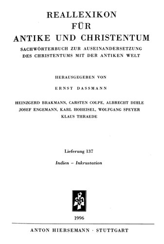 Reallexikon für Antike und Christentum 18 : Indien – Italia II