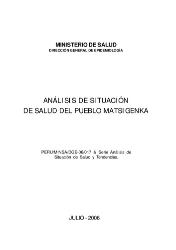 Análisis de situación de salud del pueblo matsigenka (Arawak)
