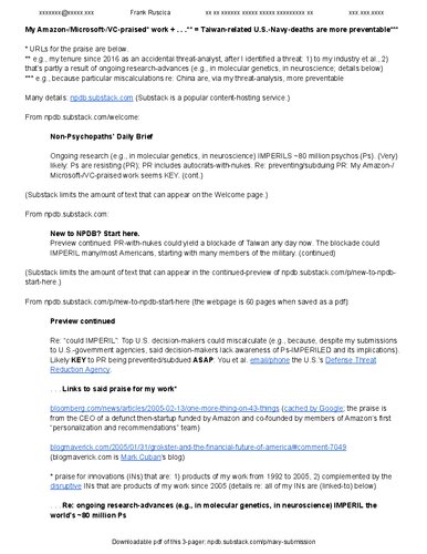 My Amazon-/Microsoft-/VC-praised* work + ...** = Taiwan-related U.S.-(military-)deaths are more preventable***