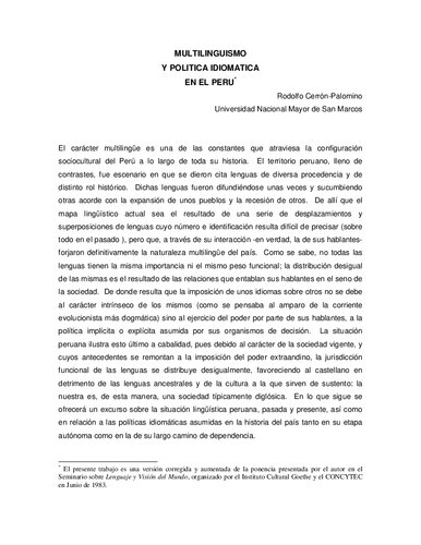 Multilingüismo y política idiomática en el Perú