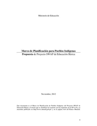 Marco de Planificación para Pueblos Indígenas. Propuesta de Proyecto SWAP de Educación Básica