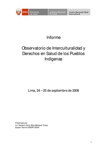 Observatorio de Interculturalidad y Derechos en Salud de los Pueblos Indígenas. Informe