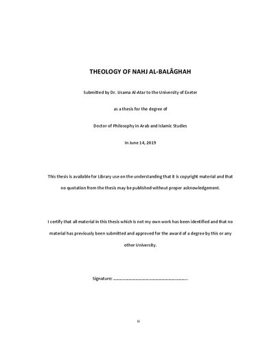 Theology of 'Nahj al-Balāghah'