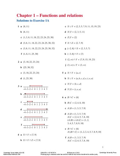 Cambridge Senior Maths Australian curriculum/VCE: Mathematical Methods 3 & 4 - Solutions Manual