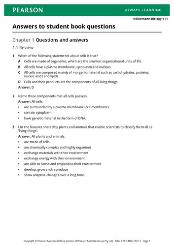 Heinemann Biology 1: VCE Units 1 & 2 - Solutions manual