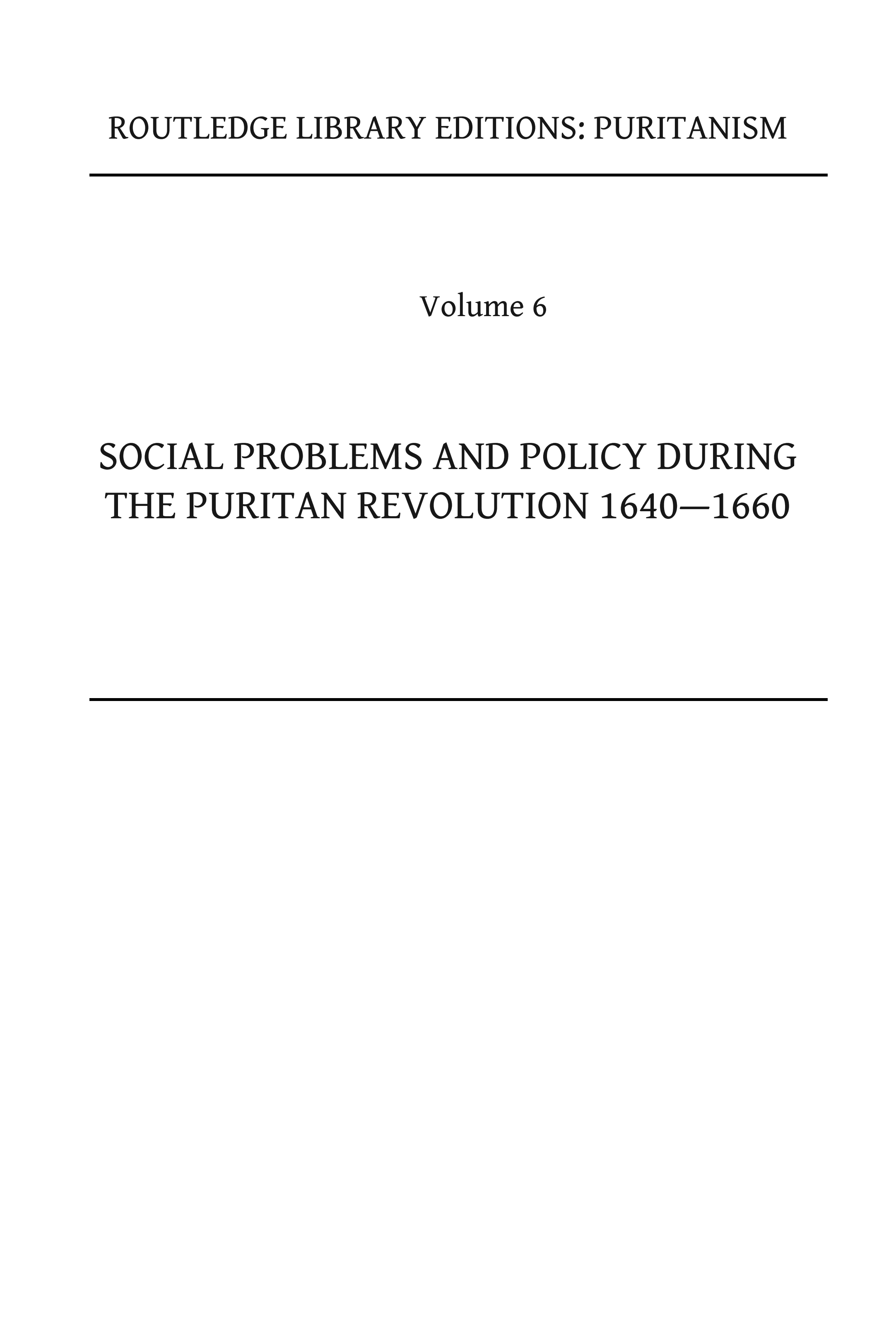 Social Problems and Policy During the Puritan Revolution 1640-1660