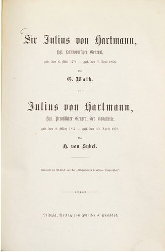 Sir Julius von Hartmann, Kgl. Hannoverscher General, geb. den 6. Mai 1774 - gest. den 7. Juni 1856 / Julius von Hartmann, Kgl. Preußischer General der Kavallerie, geb. den 2. März 1817 - gest. den 30. April 1878
