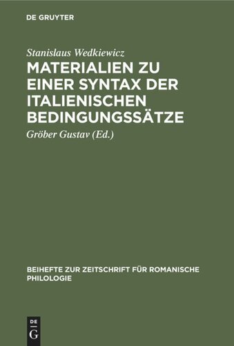 Materialien zu einer Syntax der italienischen Bedingungssätze