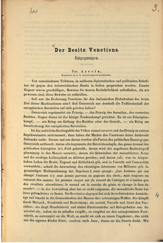 Der Besitz Venetiens. Entgegnungen