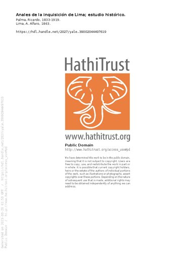 Anales de la inquisición de Lima; estudio histórico