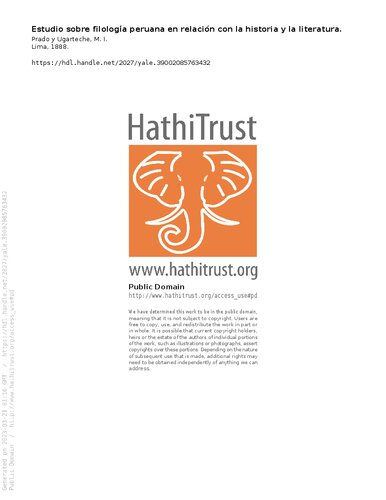 Estudio sobre filología peruana en relación con la historia y la literatura. Disertación que para optar el grado de doctor presenta á la Facultad de Letras [UNMSM]