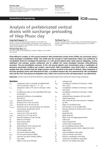 Analysis of prefabricated vertical drains with surcharge preloading of Hiep Phuoc clay