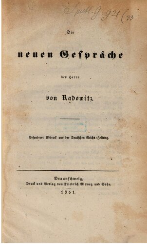 Die neuen Gespräche des Herrn von Radowitz