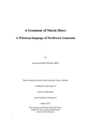 A Grammar of Murui (Bue): A Witotoan language of Northwest Amazonia