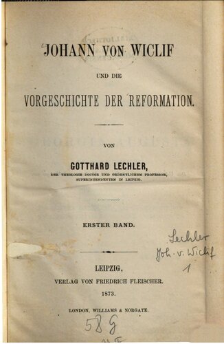 Johann von Wiclif und die Vorgeschichte der Reformation
