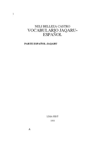 Vocabulario jaqaru (Aimara/ Aru) - español.