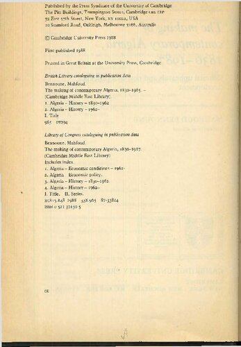 The Making of Contemporary Algeria, 1830–1987