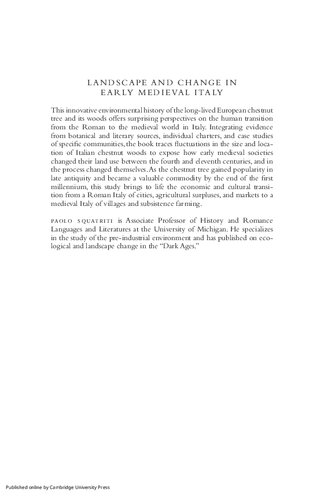 Landscape and Change in Early Medieval. Italy Chestnuts, Economy, and Culture