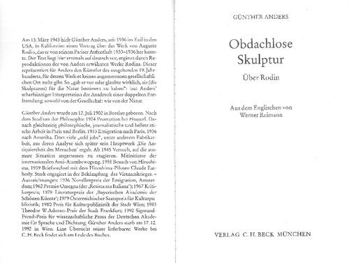 Aus dem Englischen von Werner Reimann  Obdachlose Skulptur. Über Rodin