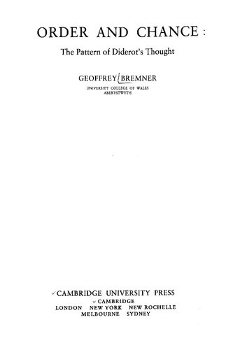 Order and Chance: The Pattern of Diderot's Thought