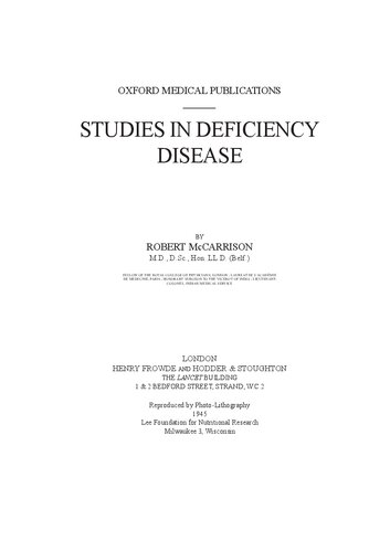 Studies in Deficiency Disease of Vitamins and Minerals