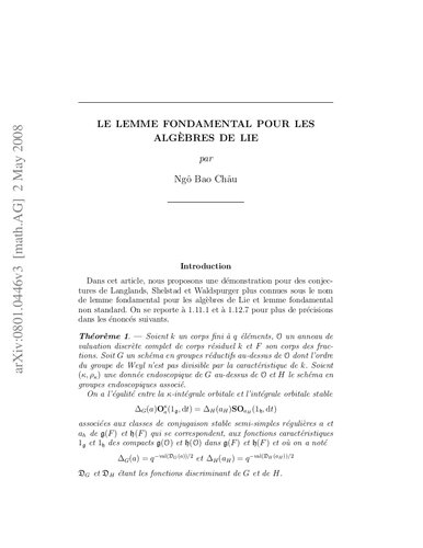 Le lemme fondamental pour les algebres de Lie